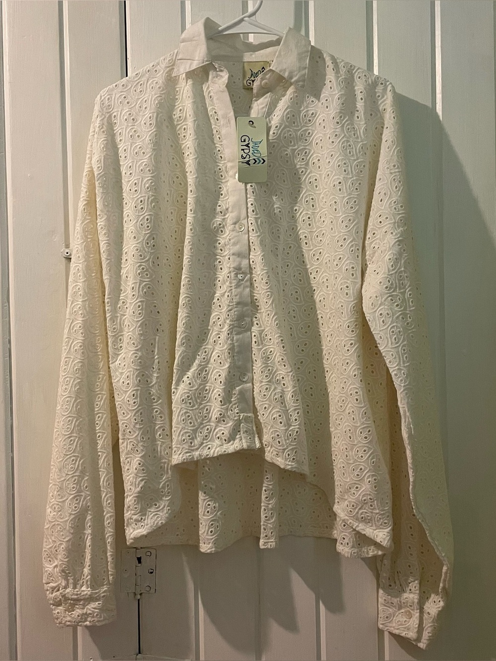 JADED White Eyelet Button Down Blouse one size NWT